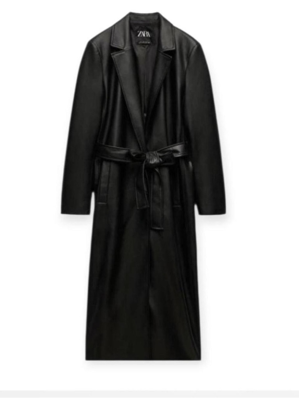 ZARA Black Long Leather Trench Coat with Belt Sz: S